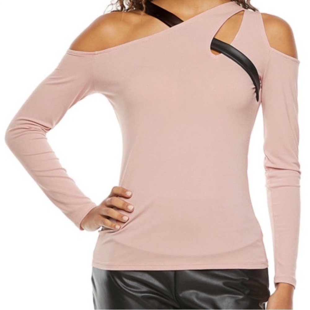 Bold Elements Asymmetrical Leather Neck Long Sleeve Top - L - NWT - Picture 1 of 7